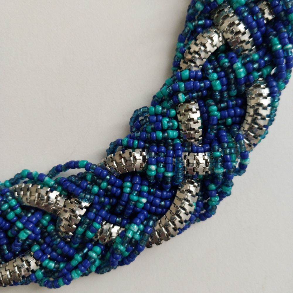 Chunky Glass Bead Braided Statement Necklace With Lobster Clasp Gently Used - Picture 2 of 9